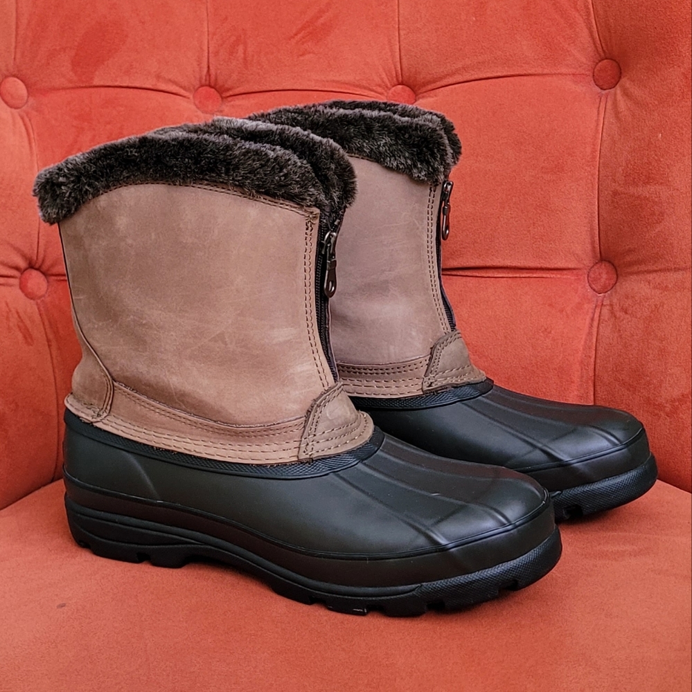 Bass Women's Kodiak Duck Boots Faux Fur Trim Insulated Brown Nubuck Leather